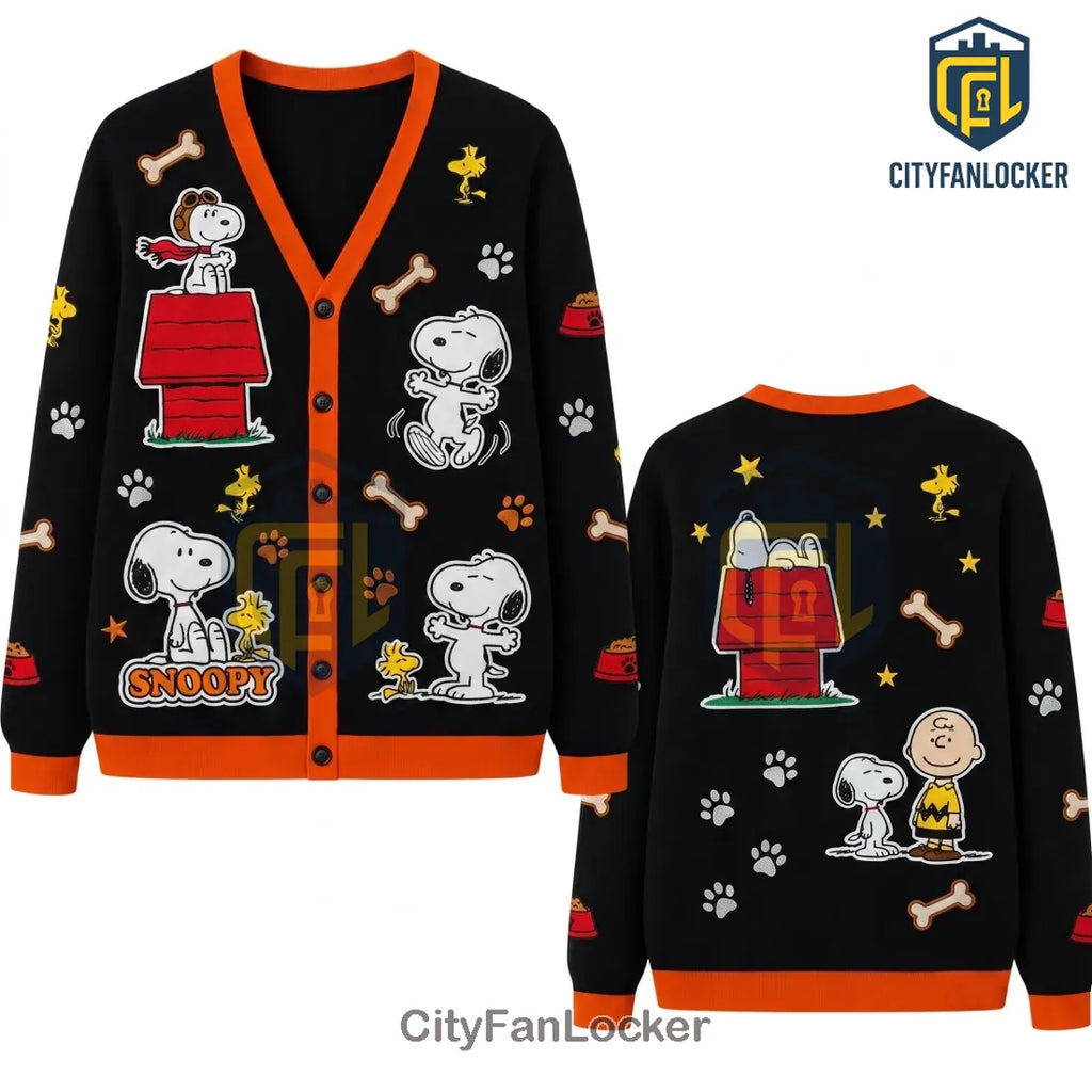 Snoopy and Friends Black Retro V-Neck Cardigan