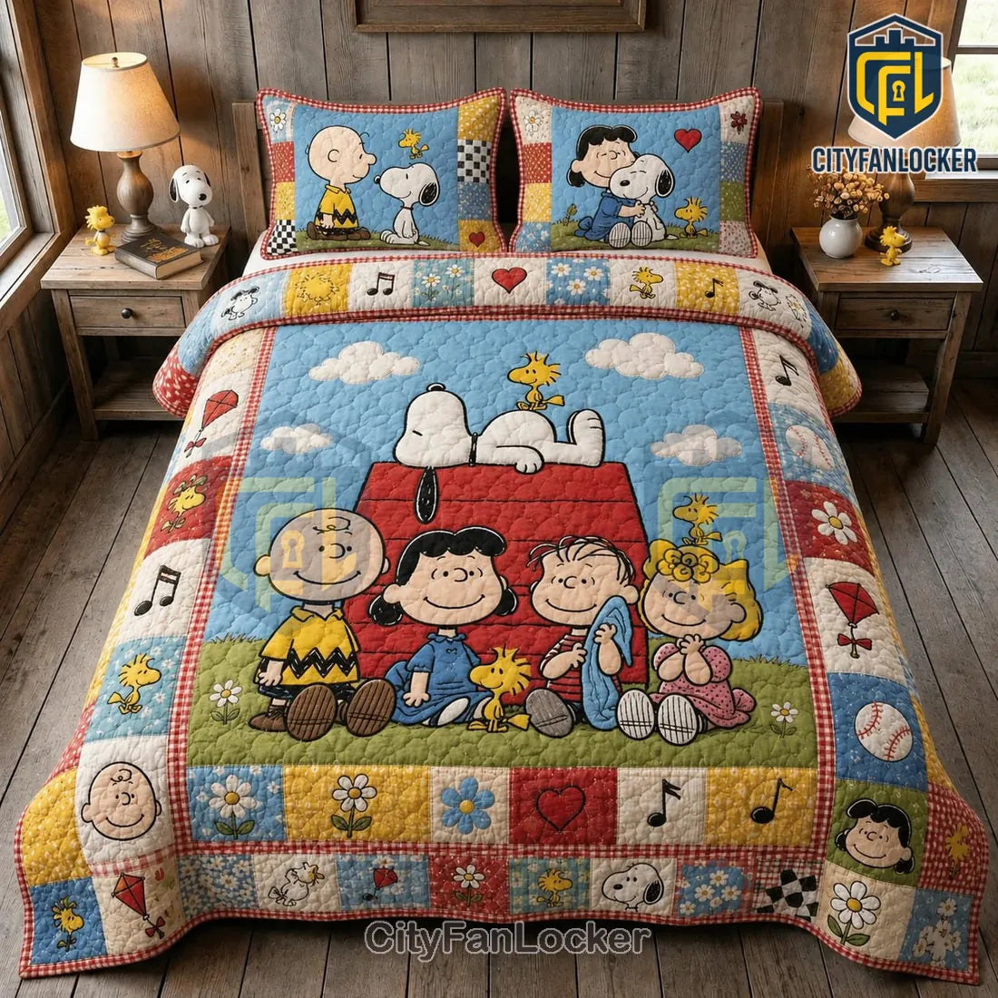 Snoopy and Friends Colorful Quilted Bedding Set