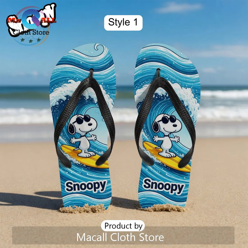 Snoopy Surfing Beach Ocean Waves Summer Flip Flops