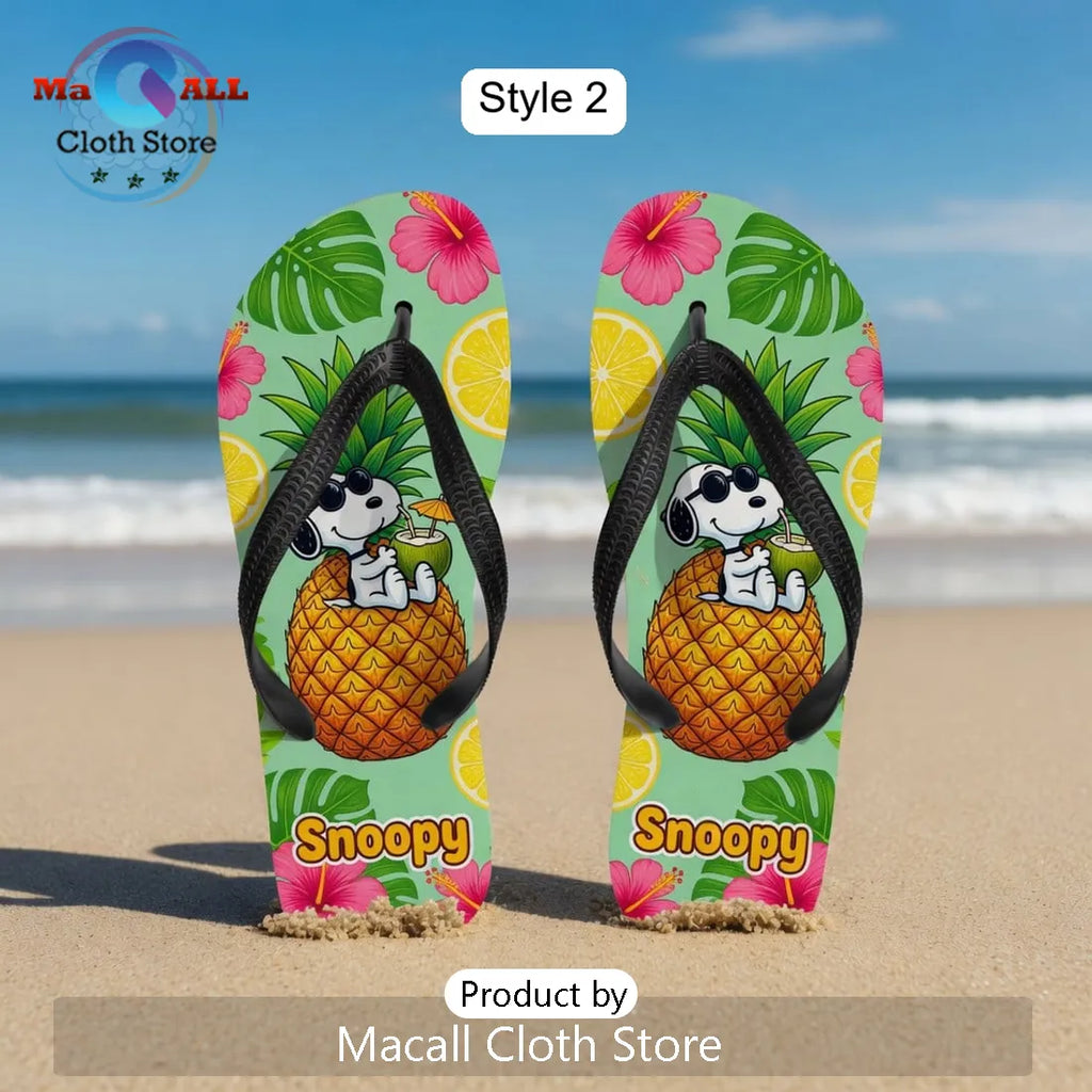 Snoopy Surfing Beach Ocean Waves Summer Flip Flops