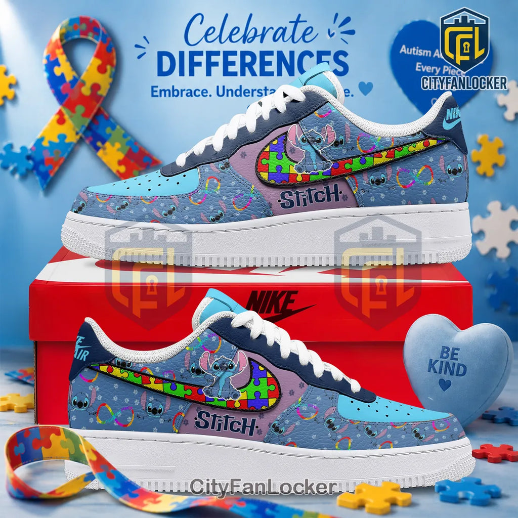 Stitch x Autism Awareness Puzzle Swoosh Air Force 1