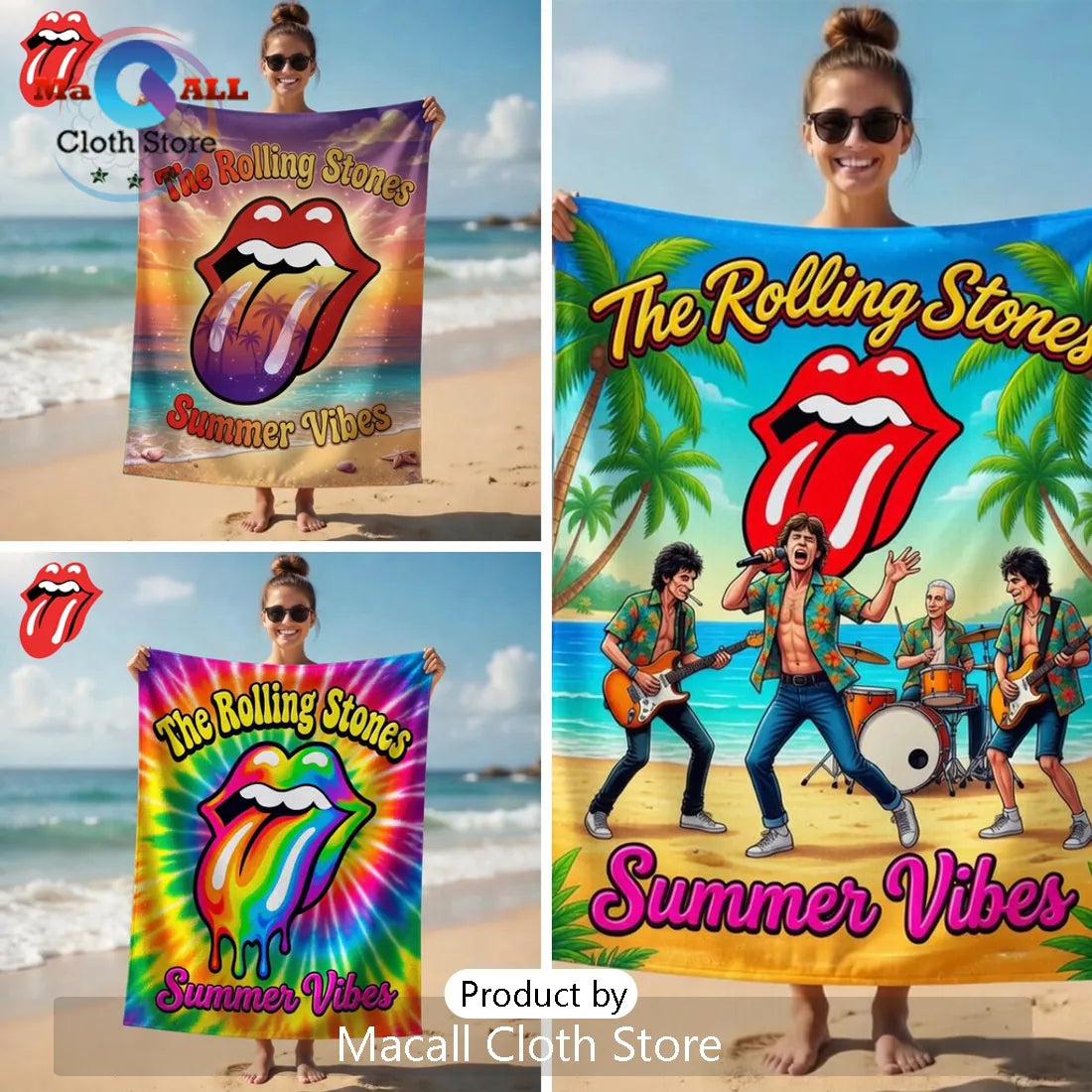 The Rolling Stones Summer Vibes Tropical Premium Rock Band Beach Towel