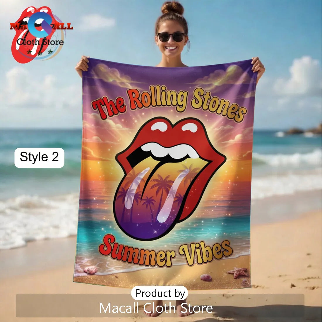The Rolling Stones Summer Vibes Tropical Premium Rock Band Beach Towel