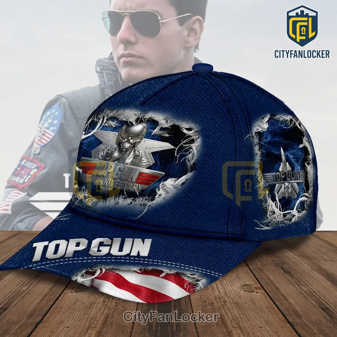 Top Gun 40th Anniversary Distressed American Flag Baseball Cap