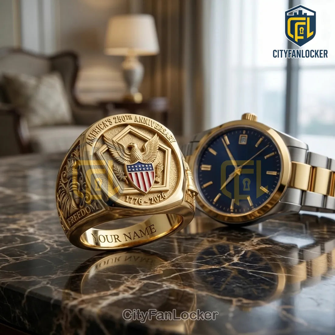 United States 250th Anniversary Commemorative Engraved Ring