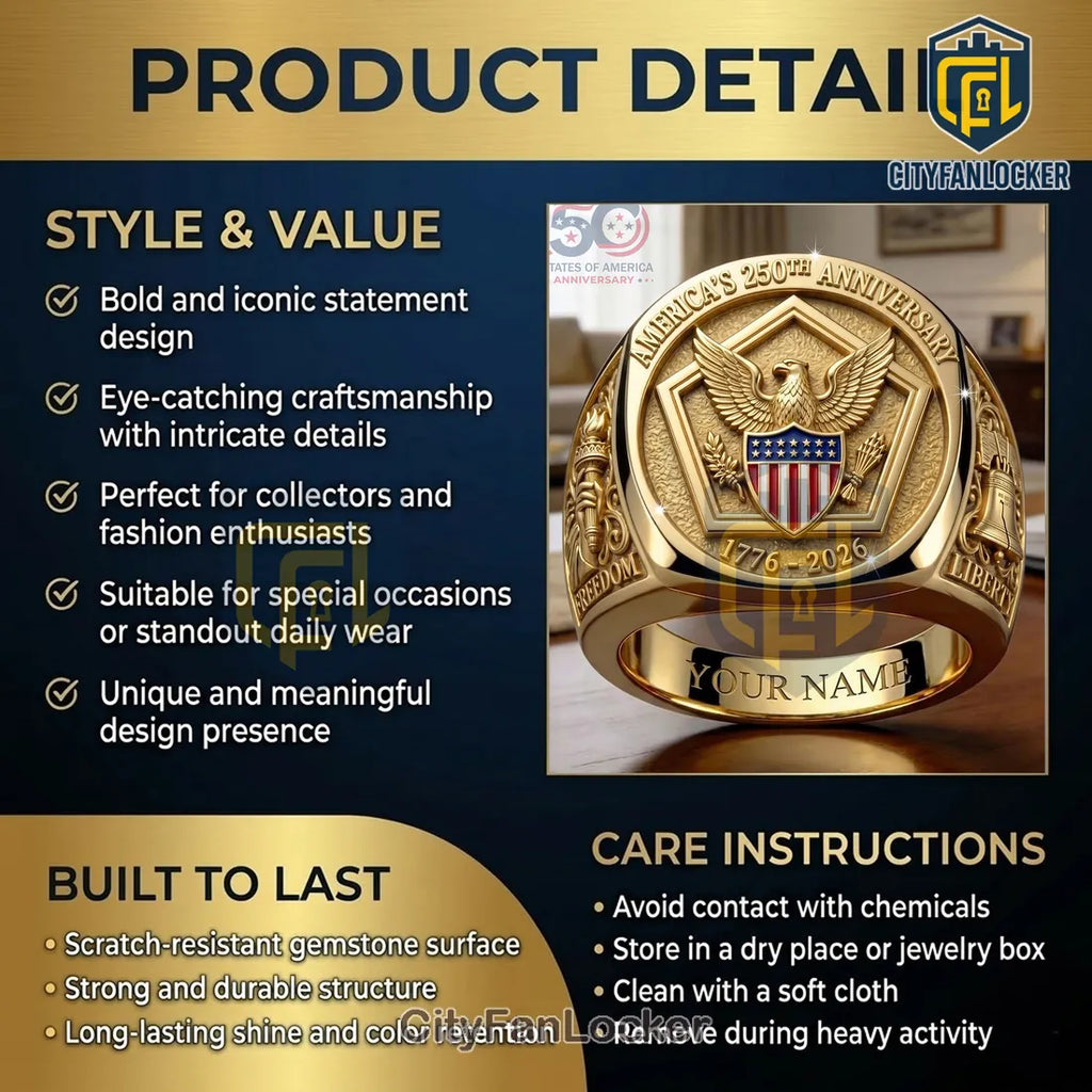 United States 250th Anniversary Commemorative Engraved Ring