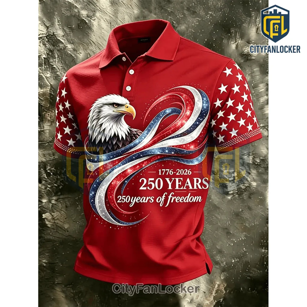 USA 250th Anniversary Patriotic Eagle Red Polo Shirt