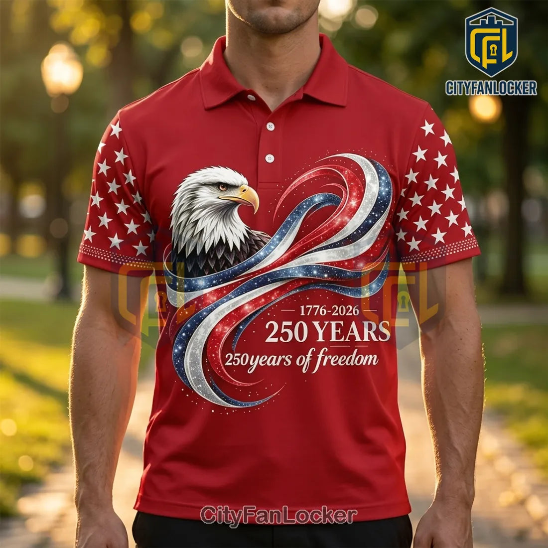 USA 250th Anniversary Patriotic Eagle Red Polo Shirt