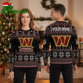 Washington Commanders Custom Name Snowflake Logo Ugly Christmas Sweater
