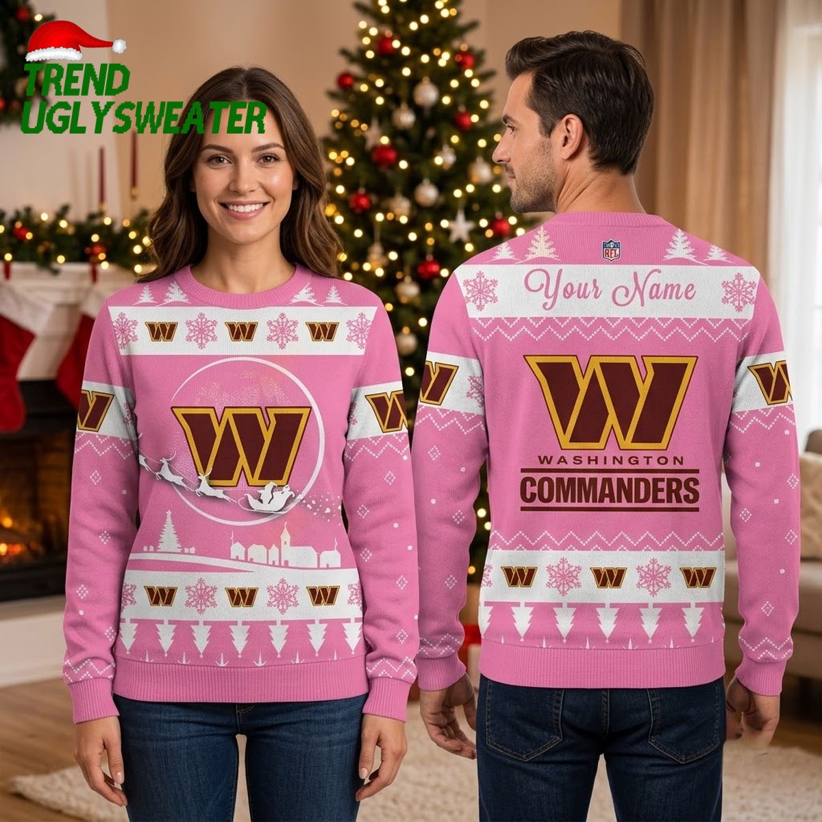 Washington Commanders Snowflake Name Ugly Christmas Sweater