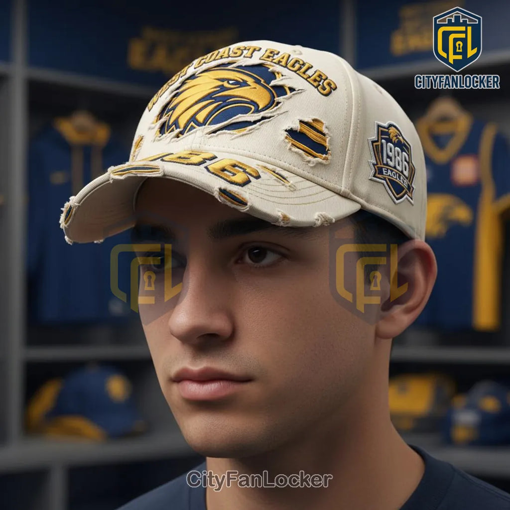 West Coast Eagles 1986 Founding Year Distressed Embroidered Fan Baseball Cap